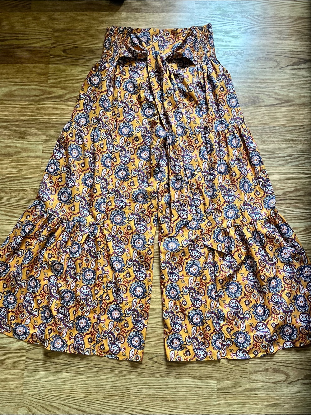 Lrady Boho Paisley Tiered Wide-Leg Pants Size L